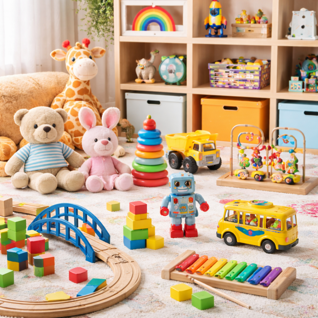Toys and games collection cover image showing colorful educational toys and playful kids items
