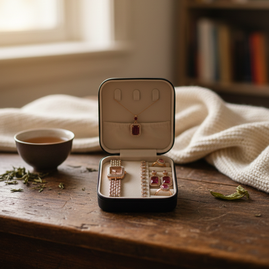 Rose Gold Ruby Red 6-Piece Jewelry Gift Set – Luxury Set