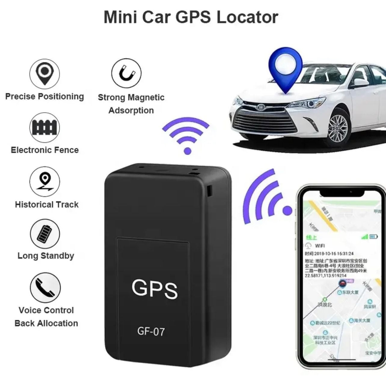 GF07 Wireless Mini Magnetic GPS Tracker for Car, Bike & Bag – Real Time Location Tracking Device