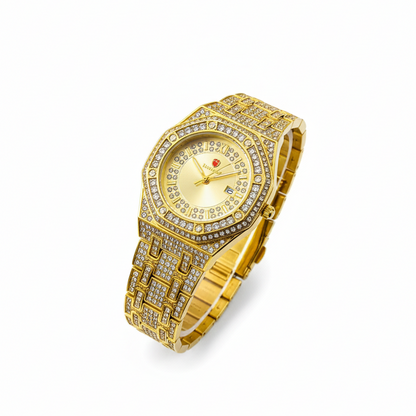Luxury Gold Diamond-Studded Wrist Watch – Premium Designer Style Quartz Watch for Men & Women