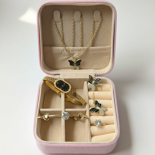Elegant Butterfly Jewelry Gift Set – 6 Piece Gold-Tone Collection with Luxury Travel Case