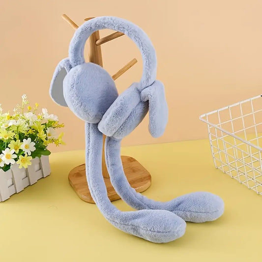 Cute Jumping Rabbit Earmuffs Hat with Moving Ears – Plush Airbag Bunny Cap for Kids